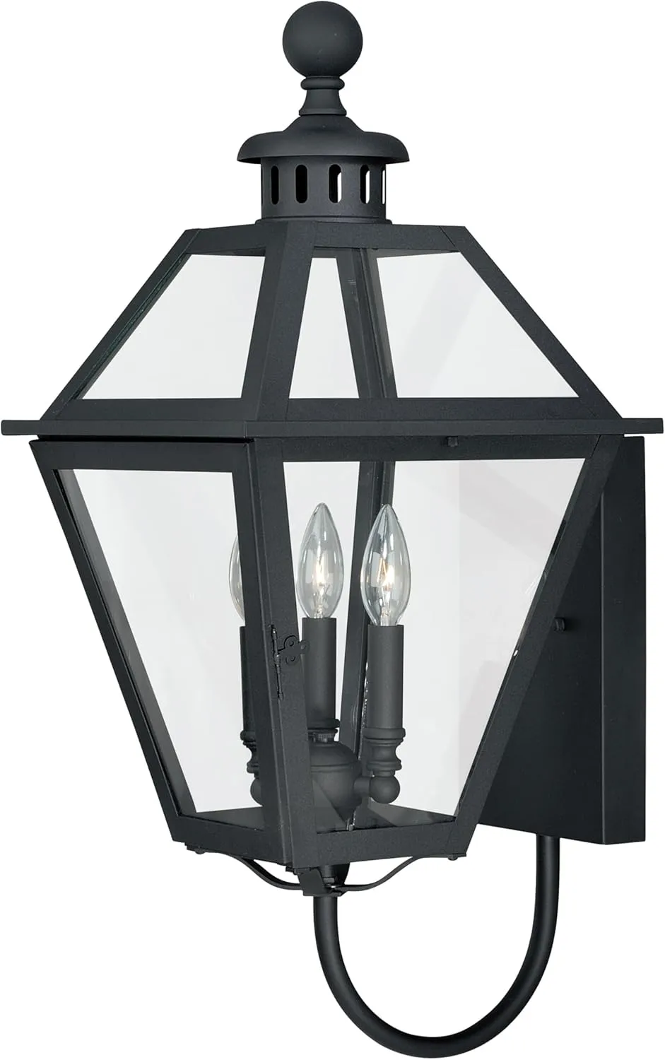VAXCEL Nottingham 3 Light Black Empire Outdoor Wall Lantern Clear Glass