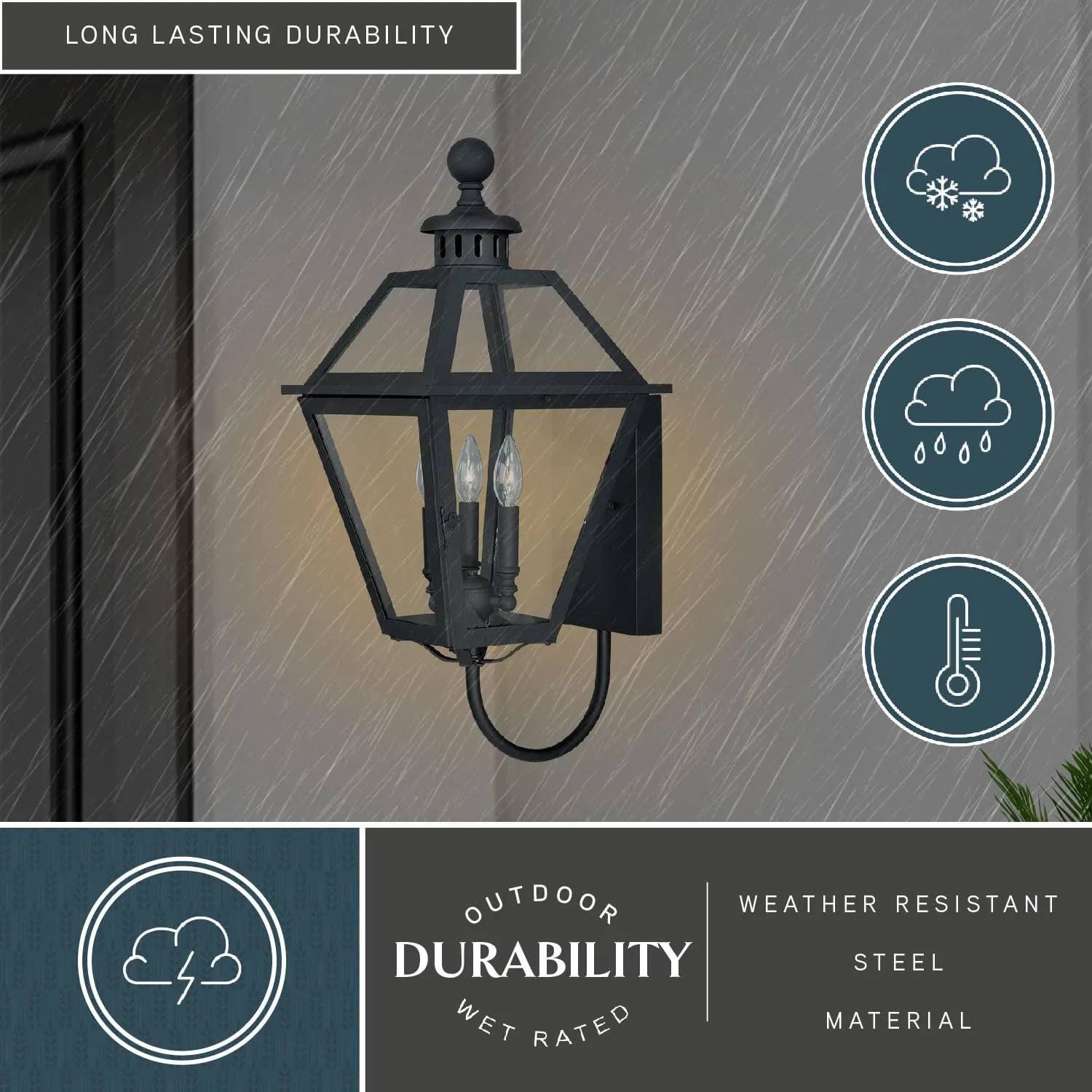 VAXCEL Nottingham 3 Light Black Empire Outdoor Wall Lantern Clear Glass