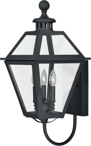 VAXCEL Nottingham 3 Light Black Empire Outdoor Wall Lantern Clear Glass