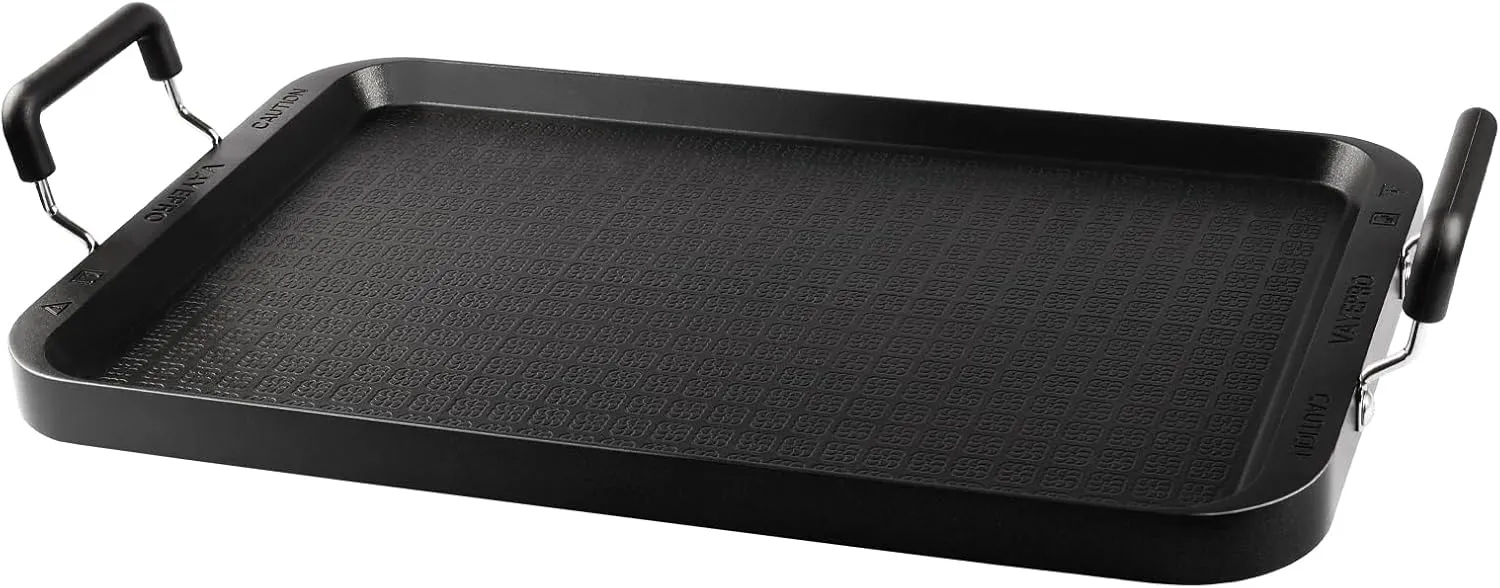 Vayepro Stove Top Flat Griddle, 17 Inch 2 Burner Griddle Pan for Stove Top Grill, Aluminum Pancake Griddle, Non-Stick Top Griddle for Gas Grill, Charcoal Grill Griddle For Outdoor/Camping