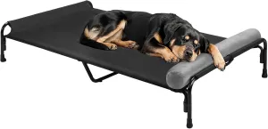Veehoo Large Elevated Dog Bed, Outdoor Raised Dog Cot Hammock Bed with One-Sided Removable Headrest Bolster, Cooling Breathable Washable Teslin Mesh, Off Ground, Anti-Slip, XXL, CWC2204BCP