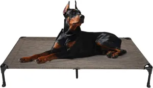Veehoo Outdoor Elevated Dog Cot Bed, Cooling Raised Pet Bed for XX-Large Dog, Washable Breathable Mesh Hammock Bed with No-Slip Feet, Indestructible Ground Off Training Platform Cot-59"x37.5" Brown