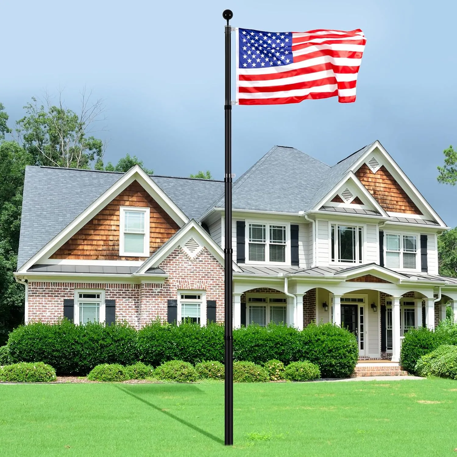 VEVOR 25FT Telescoping Flag Pole Kit, Heavy Duty Aluminum Alloy in Ground Flag Poles for Outside, 3 Display Modes Flagpole with 3x5 American Flag, Professional Accessories, Black