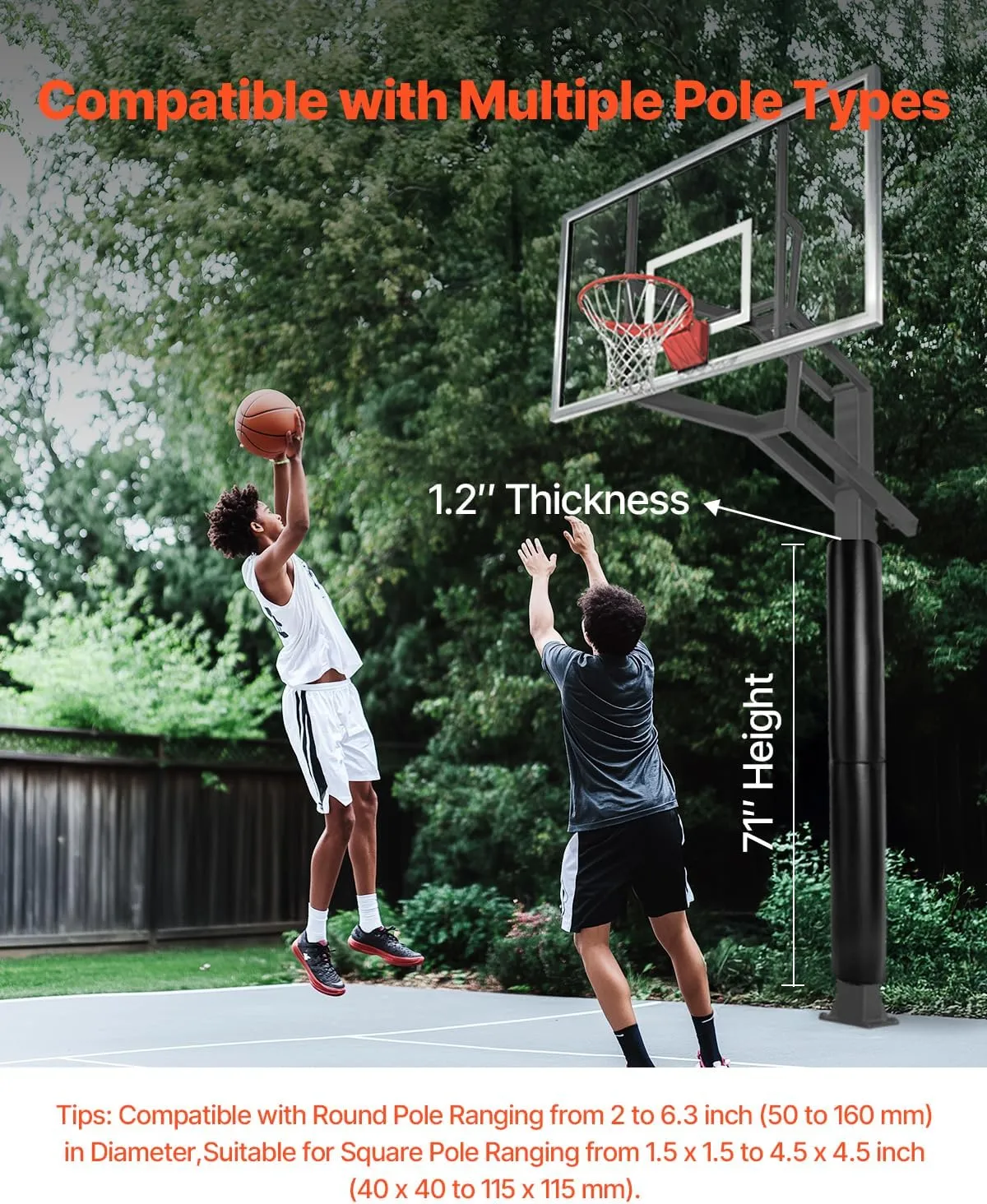 VEVOR Basketball Pole Pad, 71 inch Tall and 1.2 inch Thick Heavy Duty Wrap Around Pole Padding, Fits 2-6.3 Round & 4.5x4.5 inch Square Pole, All-Weather Waterproof Protective Pad for Basement Garage