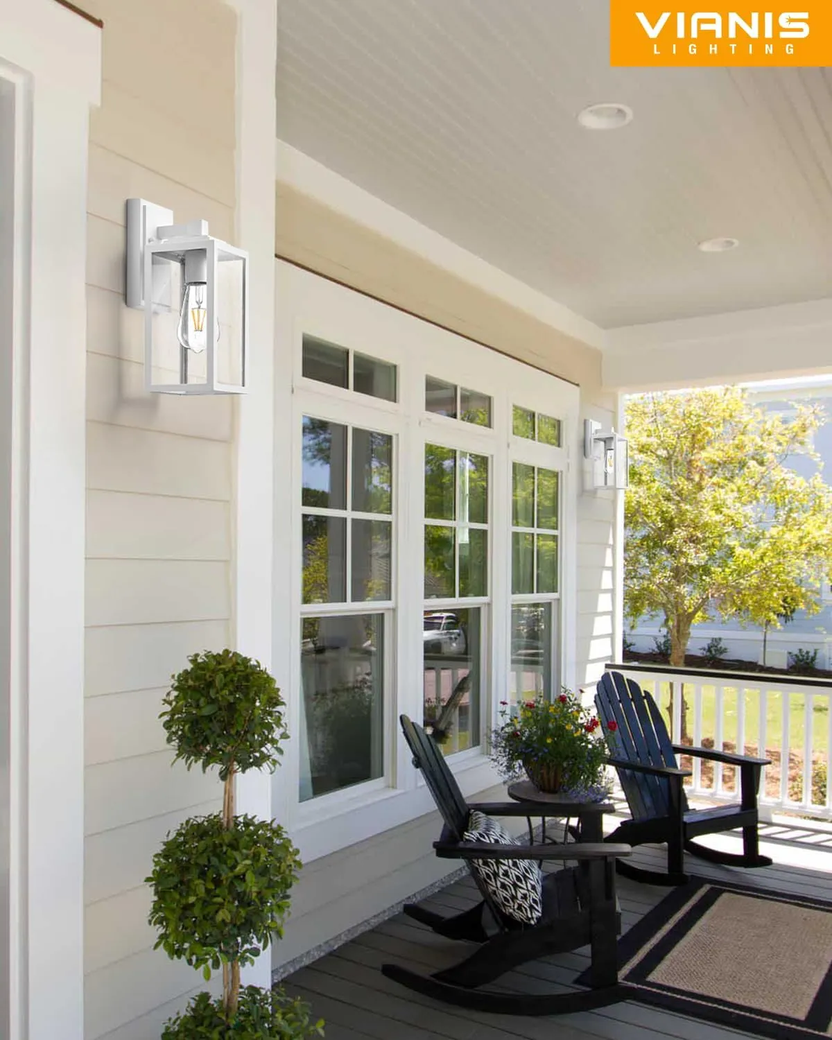VIANIS 2 Pack Outdoor Light Fixture, White Outside Wall Lighting Lantern, Anti-Rust Porch Lights Outdoor, 100% Aluminum Exterior Lights for House, Patio, Doorway