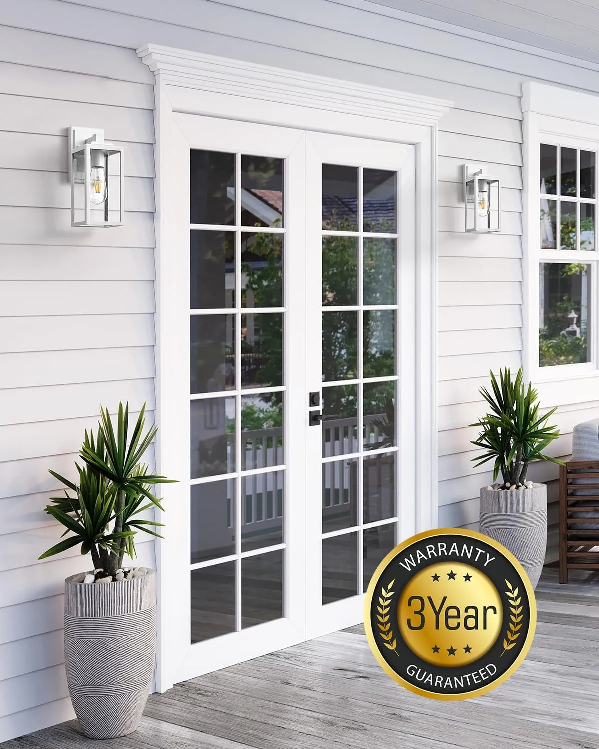 VIANIS 2 Pack Outdoor Light Fixture, White Outside Wall Lighting Lantern, Anti-Rust Porch Lights Outdoor, 100% Aluminum Exterior Lights for House, Patio, Doorway