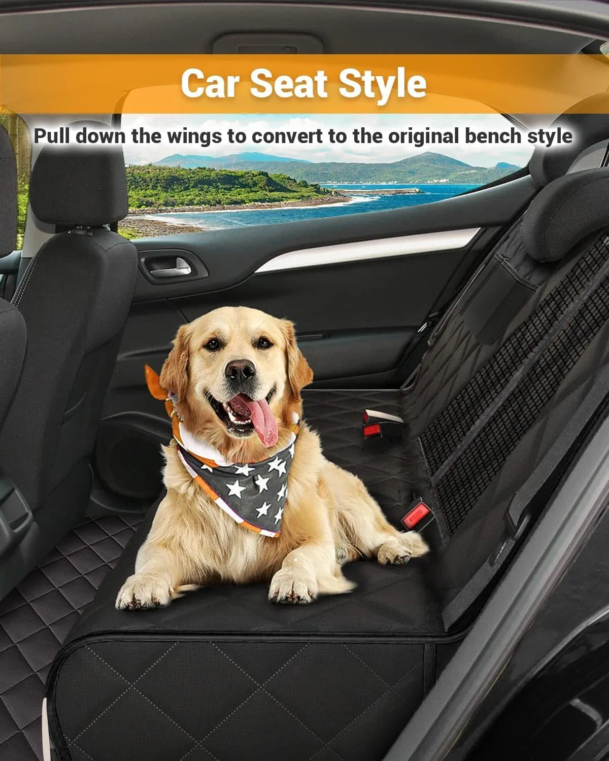 Victoper Dog Car Seat Cover, Heavy Durable Dog Seat Cover for Back Seat, 100% Waterproof Scratch Proof Nonslip Dog Hammock for Car with Side Flap, Pet Back Seat Covers Large 60" W x 64" L