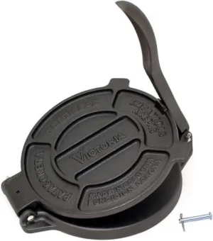 Victoria 8 Inches Cast Iron Tortilla Press, Roti Maker and Tortilladora, Pataconera Seasoned with Flaxseed Oil, Made in Colombia