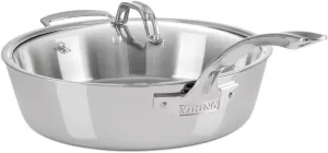 Viking 3-Ply Deep Frying Pan with Glass Lid, 4.8 Quart Stainless Steel Saute Cooking Pot, Dishwasher and Oven Safe, Induction Ready, Silver
