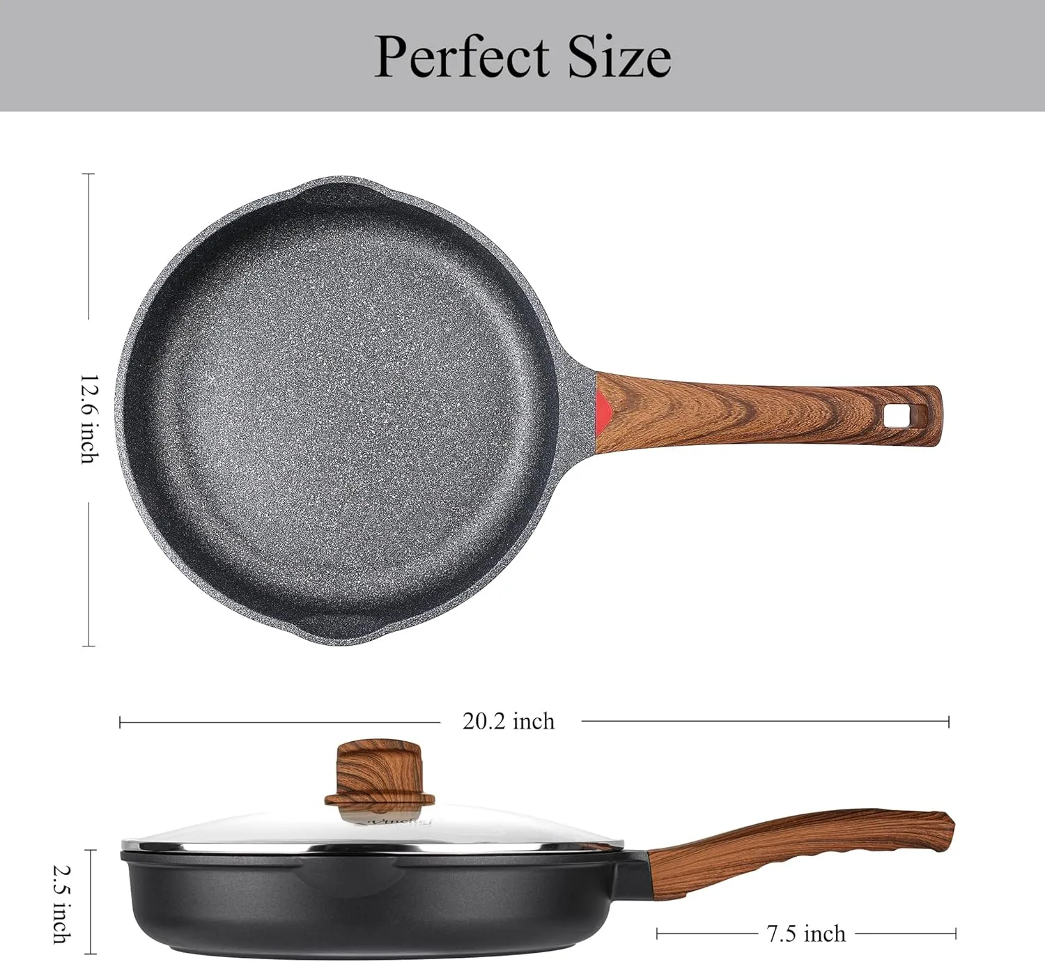 Vinchef 12.5" Non Stick Frying Pans, Skillet with Lid Used for All Stoves, Induction Non Toxic Cookware, Cooking Pans Nonstick Capable of Kitchen