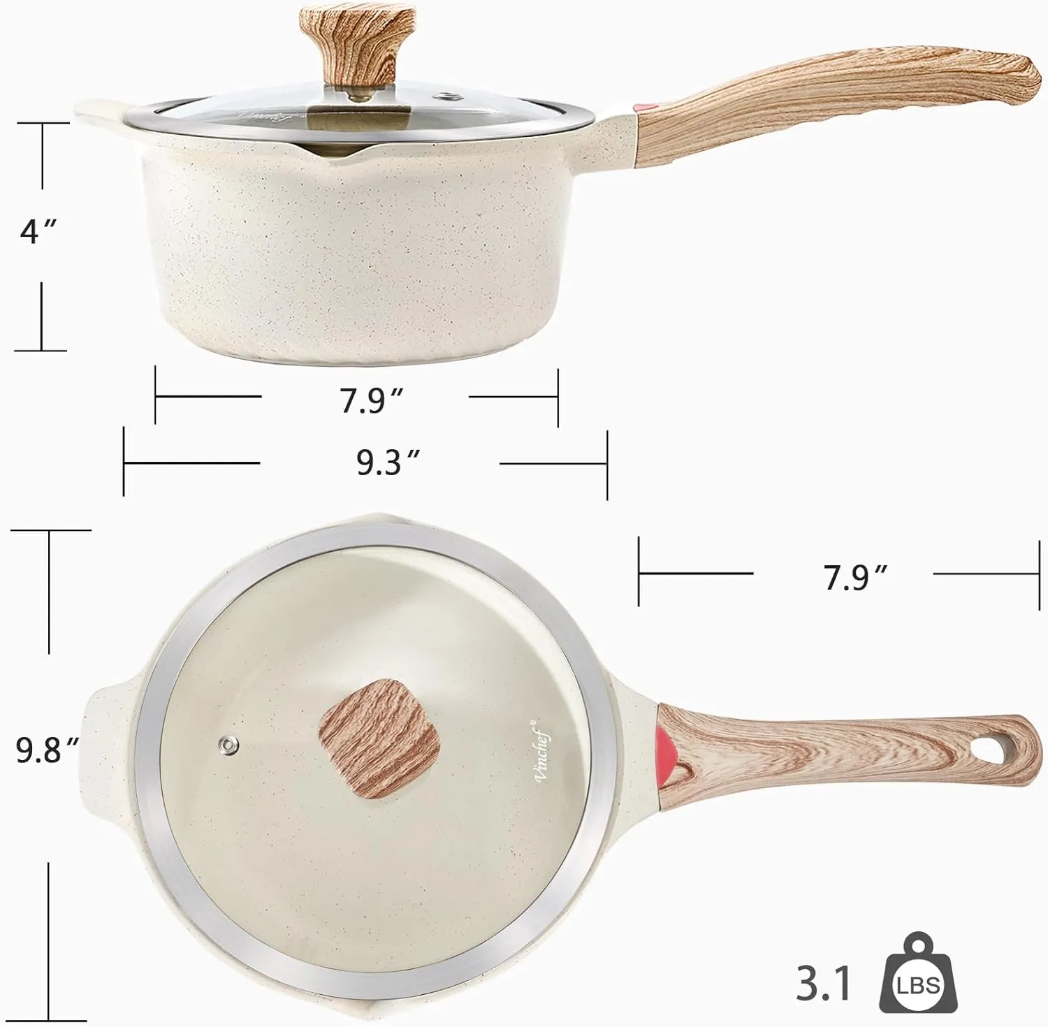 VINCHEF Nonstick Stockpot With Lid 4 Quart, Large Saucepan with Stay Cool Handle, Deep Kitchen Cooking Pot Induction Stock Pots, Dishwasher Safe, Compatible for All Stove Top, PFAS/PFOA Free White