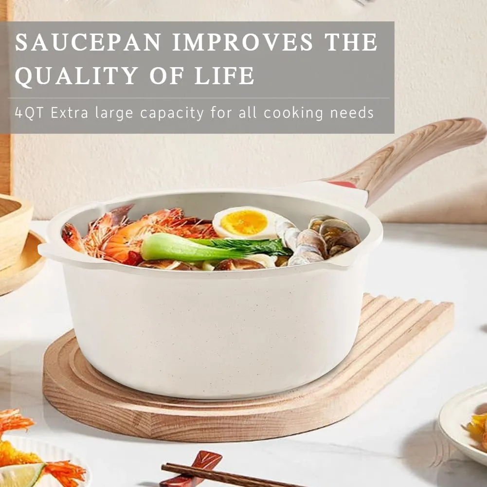 VINCHEF Nonstick Stockpot With Lid 4 Quart, Large Saucepan with Stay Cool Handle, Deep Kitchen Cooking Pot Induction Stock Pots, Dishwasher Safe, Compatible for All Stove Top, PFAS/PFOA Free White