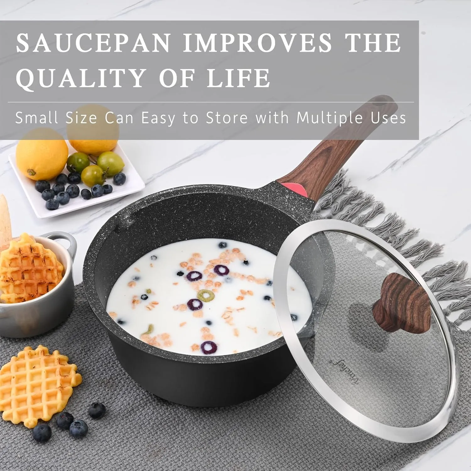 VINCHEF Sauce Pan Set with Lid 10PCS, 2QT 3QT 4QT Non Stick Sauce Pots Cooking Induction Pot set, Silicone Tools and Pot Protectors, PFAS and PFOA Free Black