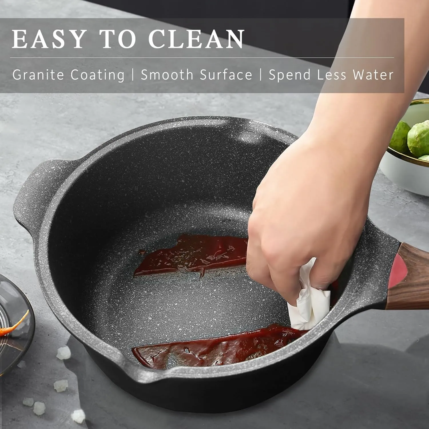 VINCHEF Sauce Pan Set with Lid 10PCS, 2QT 3QT 4QT Non Stick Sauce Pots Cooking Induction Pot set, Silicone Tools and Pot Protectors, PFAS and PFOA Free Black