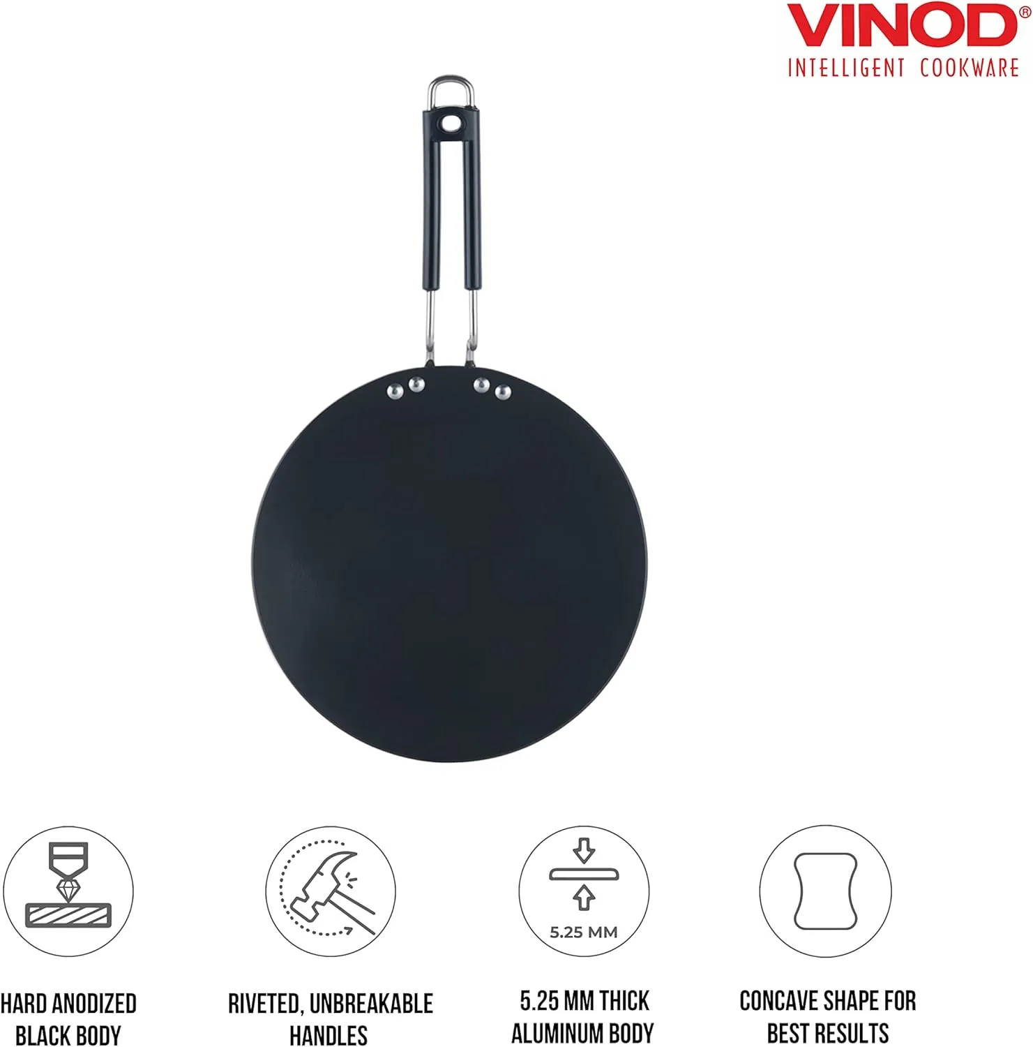 Vinod Cookware Hard Anodized Cooking Griddle (Tawa) - Anodized Aluminum Griddle Pan - Non Stick Pan with Anti Scratch Surface - (Black) - (11 IN / 28 CM)