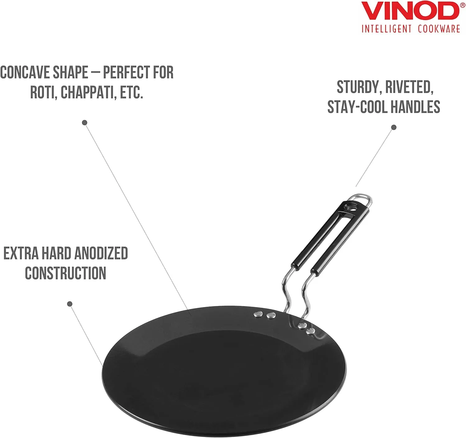 Vinod Cookware Hard Anodized Cooking Griddle (Tawa) - Anodized Aluminum Griddle Pan - Non Stick Pan with Anti Scratch Surface - (Black) - (11 IN / 28 CM)
