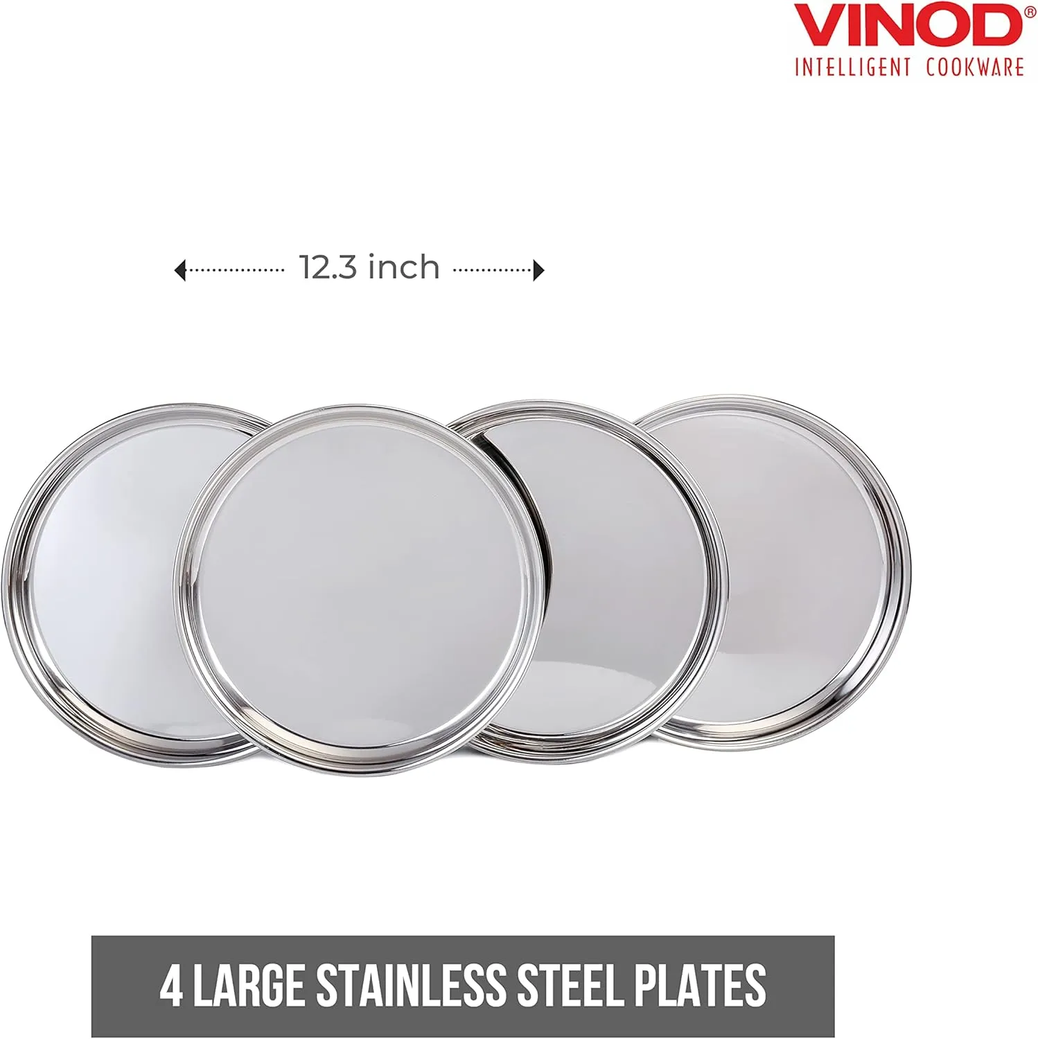 Vinod Stainless Steel Dinner Plate Set | 10 Inches In Diameter | Ideal For Indian Household | Dishwasher Safe | Corrosion-Resistant | Eco-Friendly Tableware | Durable | Corrosion-Resistant | Set of 4