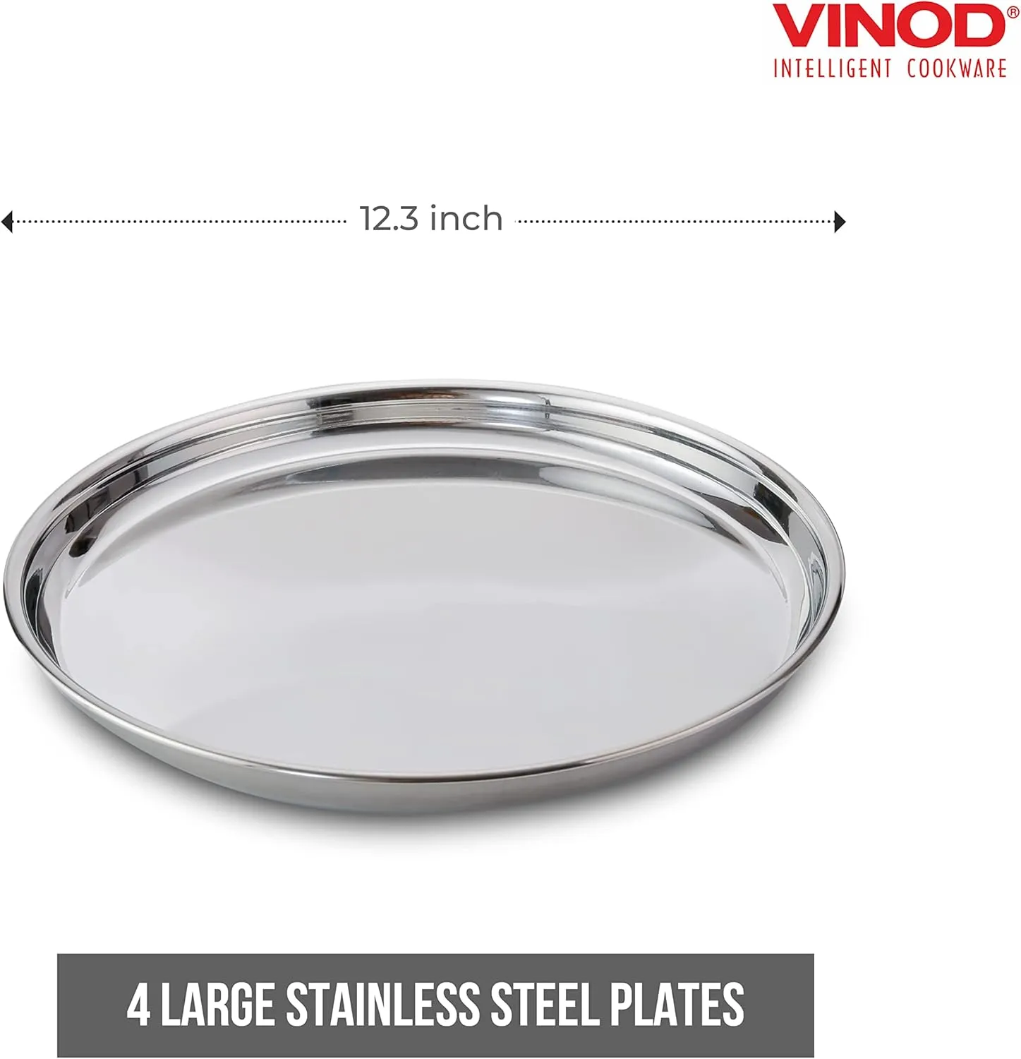 Vinod Stainless Steel Dinner Plate Set | 10 Inches In Diameter | Ideal For Indian Household | Dishwasher Safe | Corrosion-Resistant | Eco-Friendly Tableware | Durable | Corrosion-Resistant | Set of 4