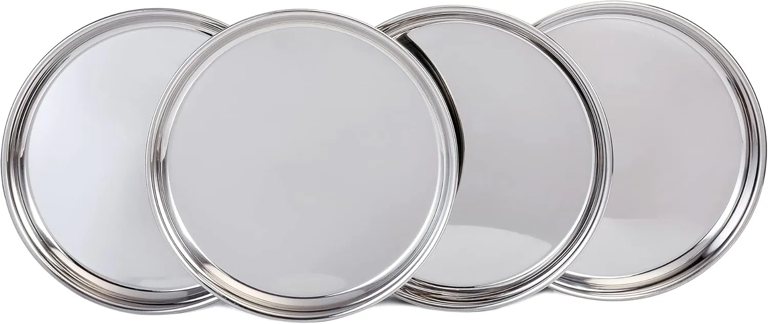 Vinod Stainless Steel Dinner Plate Set | 10 Inches In Diameter | Ideal For Indian Household | Dishwasher Safe | Corrosion-Resistant | Eco-Friendly Tableware | Durable | Corrosion-Resistant | Set of 4