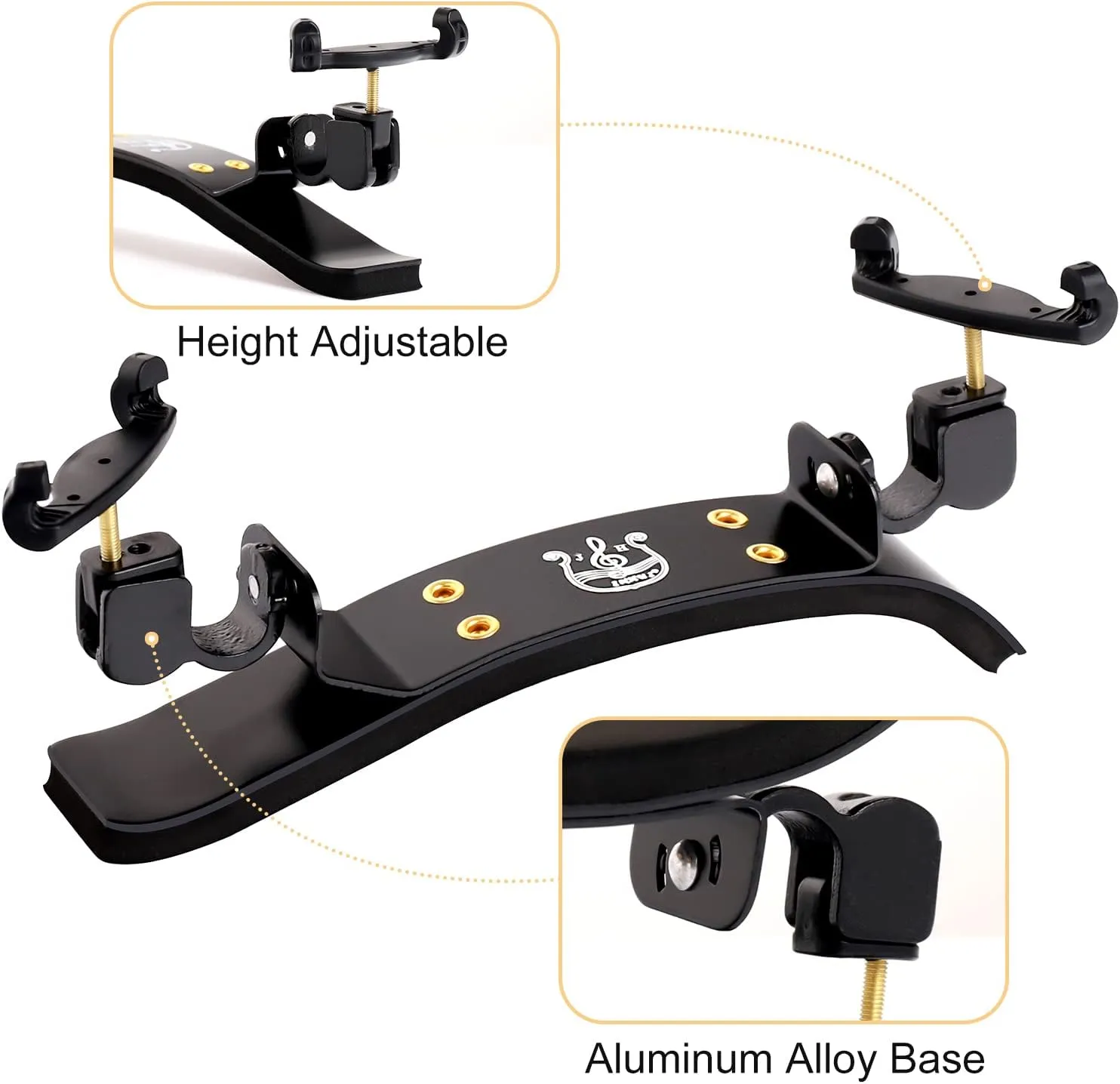 Violin Shoulder Rest for 4/4 Size, Premium Aluminum Alloy Violin Shoulder Rest with Thicken Comfortable Foam Pad & Height Adjustable Feet