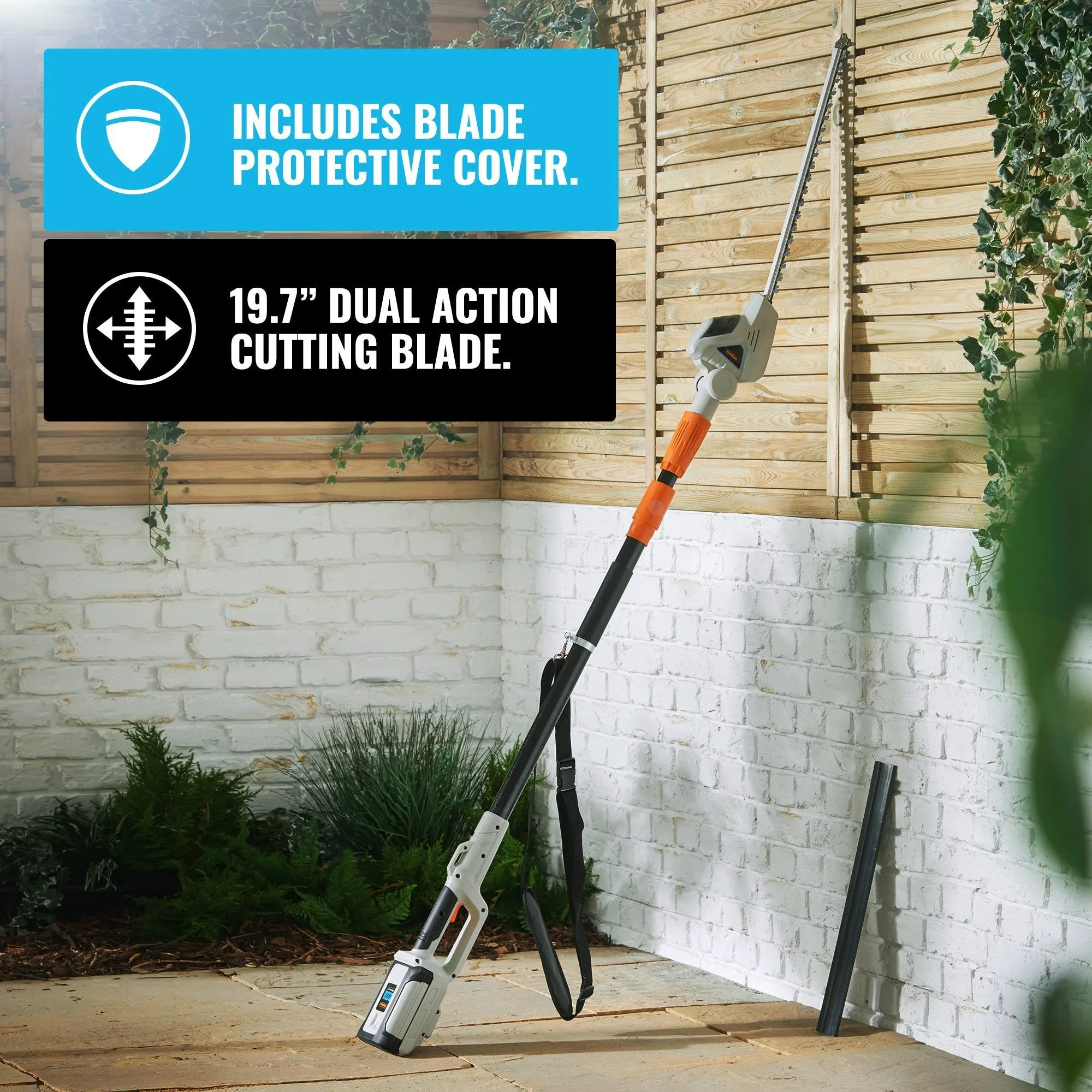 VonHaus 40V Max Cordless 20" Pole Hedge Trimmer with 83.8" to 107.5" Telescopic Extension - Includes 2.0Ah Battery and Charger