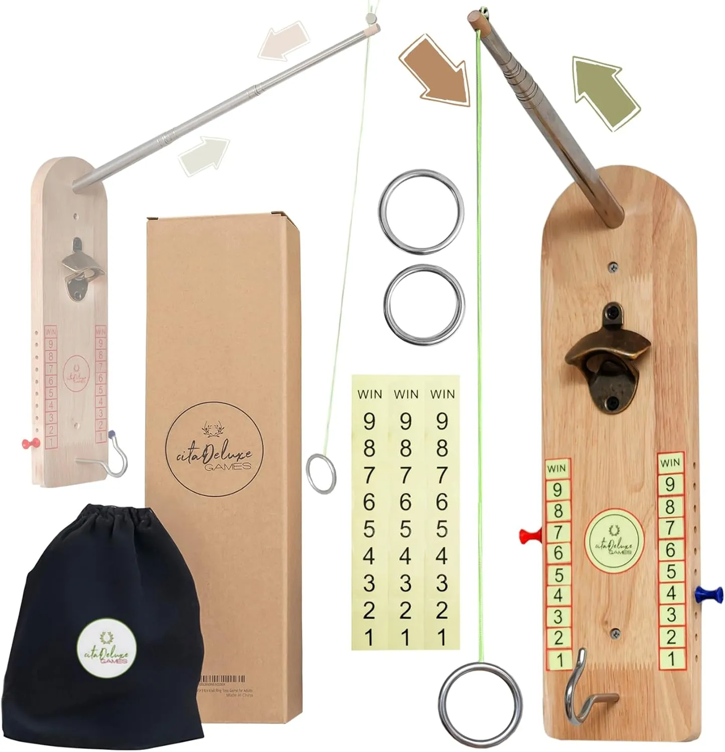 Wall Mount Ring Swing Game - Hook and Ring Game - Play Outdoors or Indoors with Telescopic Pole
