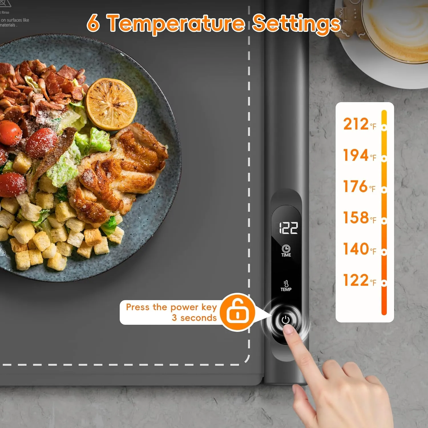 Warming Mat for Food - Graphene Rapid Heating Food Warming Mat for Countertop, Portable Electric Warming Tray for Parties with 6 Temperature Levels, Practical Gifts for Mom Wife, Gray