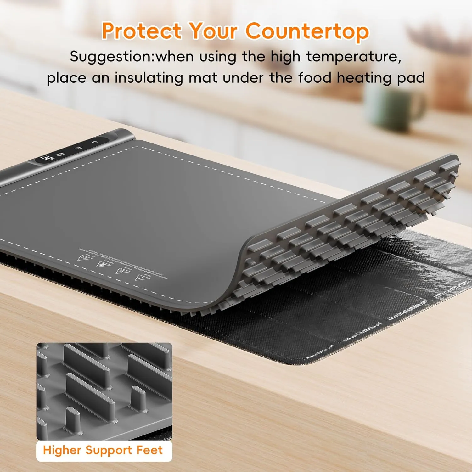 Warming Mat for Food - Graphene Rapid Heating Food Warming Mat for Countertop, Portable Electric Warming Tray for Parties with 6 Temperature Levels, Practical Gifts for Mom Wife, Gray