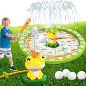 Water Sprinkler Baseball Toy for Kids with Splash Pad Outdoor Toddler Toys Kids with 2 Sprinkler Heads 360° Rotating Spray Water Baseball, Toddler Summer Activities for 3-8 Years Old Boys & Girls