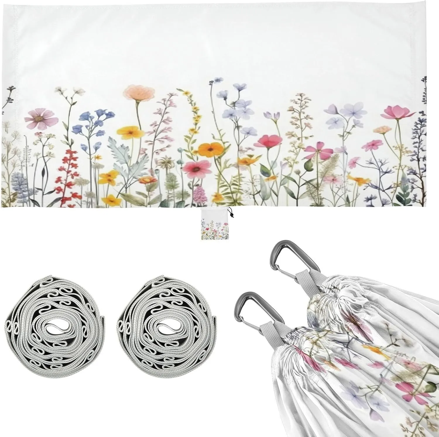Watercolor Flowers Butterflies Camping Hammock, Single Portable Hammocks with Tree Straps & Attached Carry Bag, 330Lbs Capacity Perfect for Outside Indoor Hiking Beach Backpack Travel