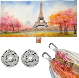 Watercolor Painting French Camping Hammock, 330 lbs with 2 Tree Straps, Carry Bag, Single Portable Hammock for Outdoor/Indoor, Hiking, Beach, Backpacking, Travel