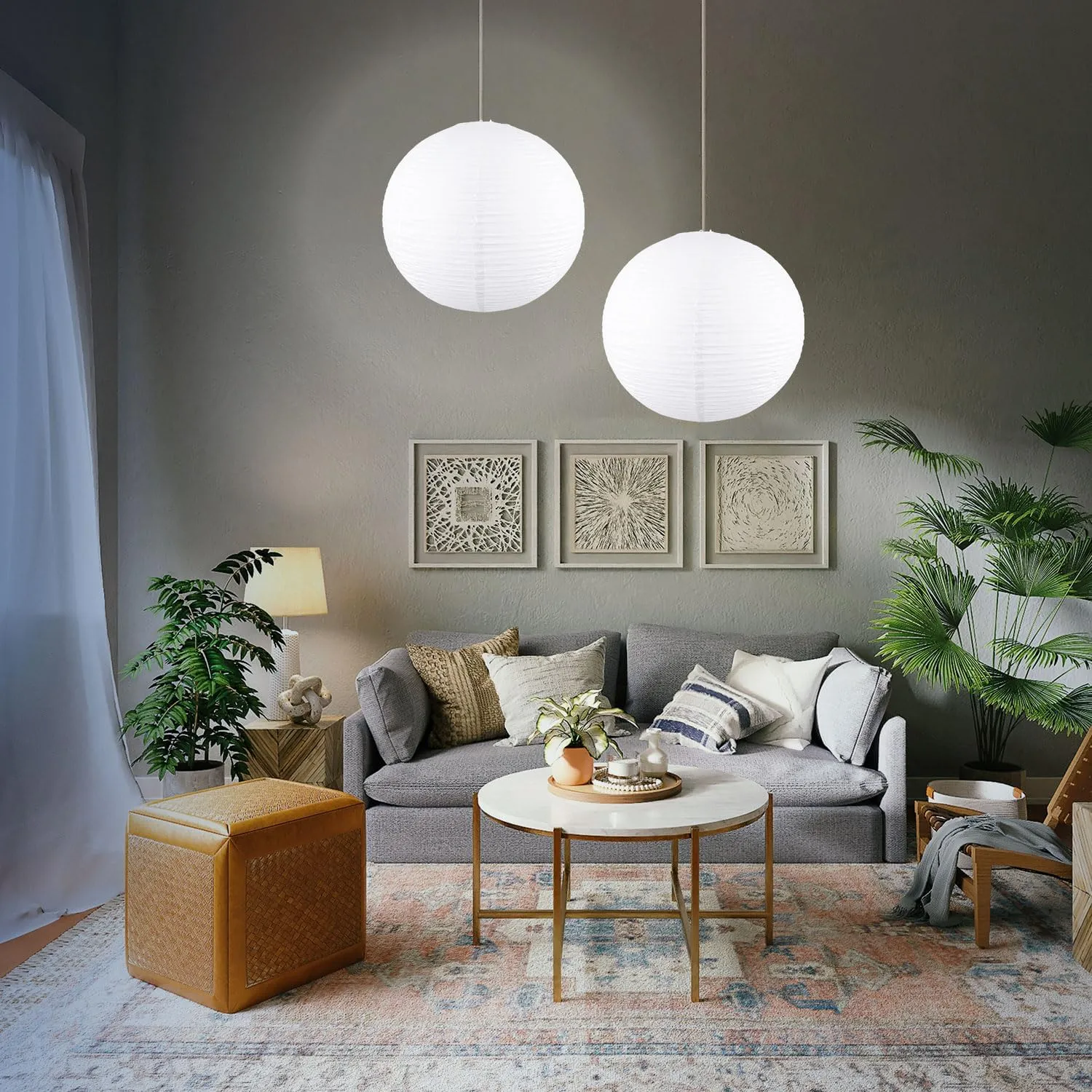 White Round Paper Lanterns-19.68" Large Hanging Paper Lantern Lamp, Chinese/Japanese Paper Lantern Pendant Light for Party Decoration, Wedding, Home Decor Ceiling Lampshade(1 Pack)