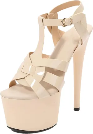 Women's 17cm/7" Beige Sandals - Starry Sky Gothic Pole Dance Pumps