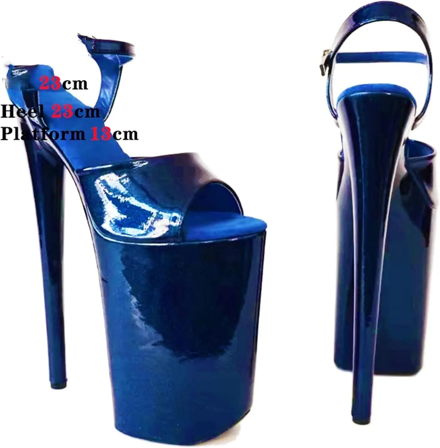 Women's 23cm PVC Sandals - Transparent Pole Dance Shoes with Suede Platform