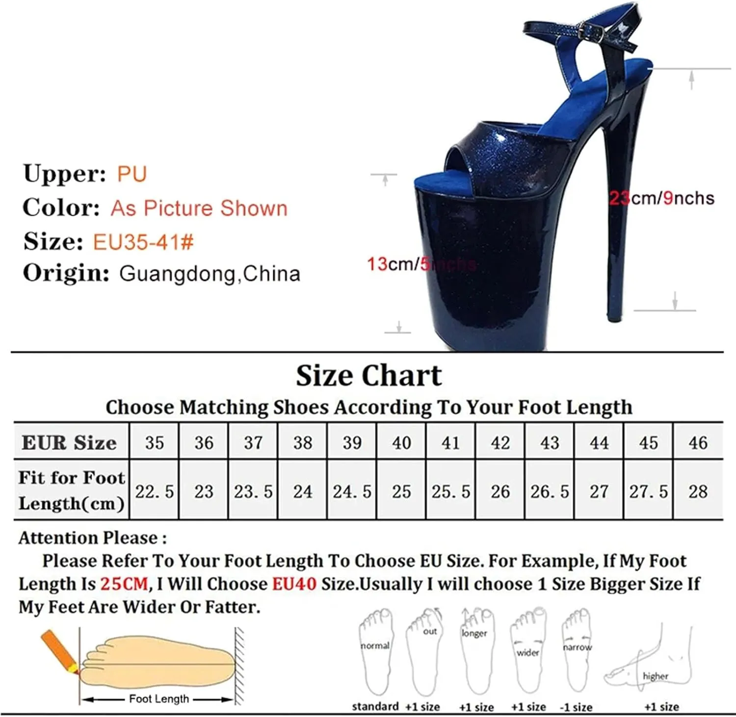 Women's 23cm PVC Sandals - Transparent Pole Dance Shoes with Suede Platform