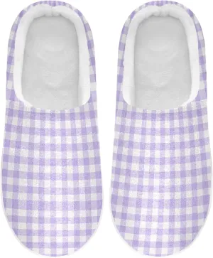 Women's Memory Foam House Slippers Plush Lining Anti-Skid Sole Slip On Warm House Shoes Indoor Outdoor Winter Bedroom M Gingham Purple Buffalo Plaid Tartan Check Scotland
