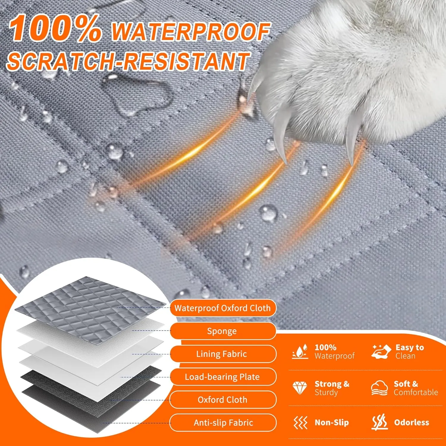 XL Dog Car Back Seat Cover for Trucks, Truck Bed Extender with 6 Foldable Boards, Pet Backseat Hammock Hard Bottom Waterproof for Full Size Crew Cab Car Like F150 RAM 1500, Silverado, Gray