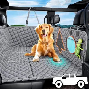 XL Dog Car Back Seat Cover for Trucks, Truck Bed Extender with 6 Foldable Boards, Pet Backseat Hammock Hard Bottom Waterproof for Full Size Crew Cab Car Like F150 RAM 1500, Silverado, Gray