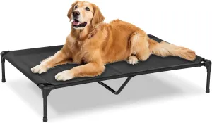XL Elevated Cooling Outdoor Dog Bed - Raised Dog Cots Beds for Large Dogs, Portable Indoor & Outdoor Pet Hammock Bed with Skid-Resistant Feet, Frame with Breathable Mesh, Black, 49 inches