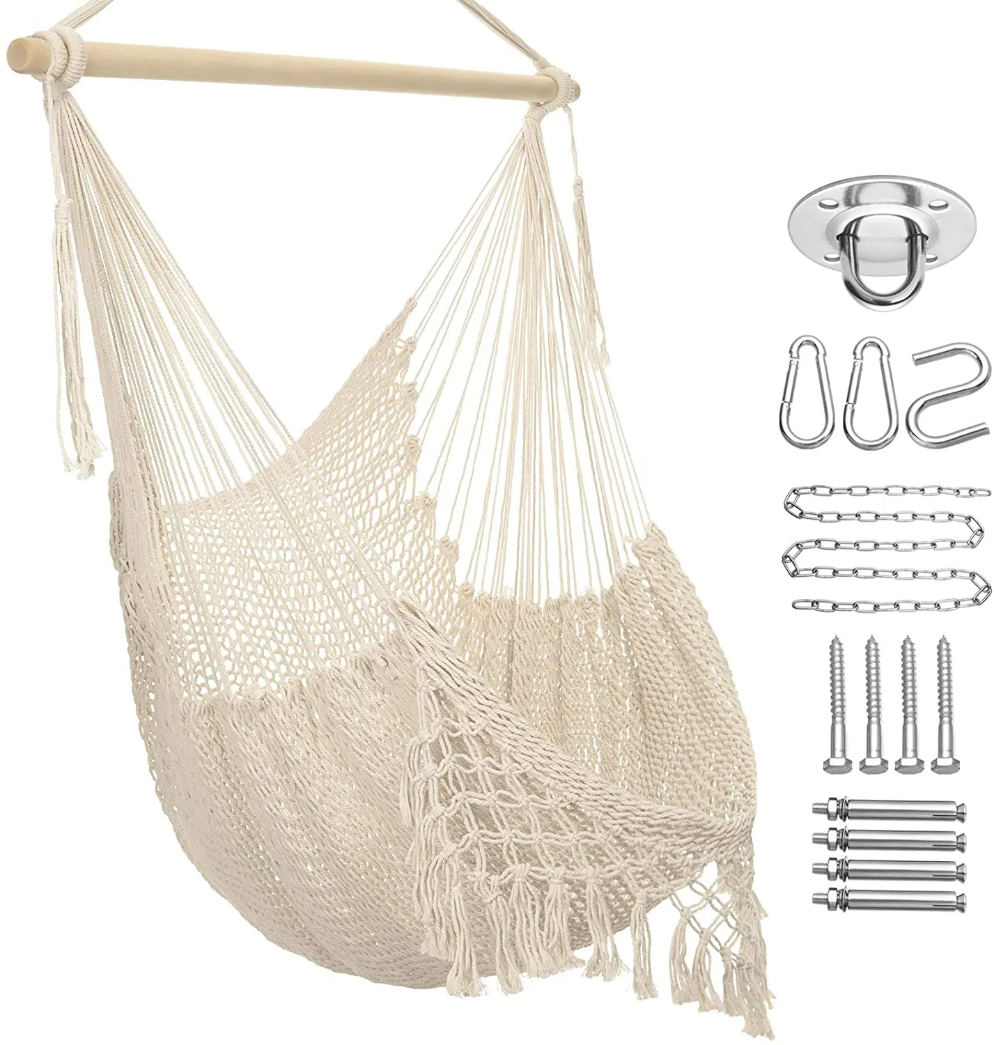Y- STOP Hammock Chair Macrame Swing,Large Hanging Chair with Hardware Kits,Cotton Rope Swing Chair for Indoor,Outdoor Garden Yard (Grey)