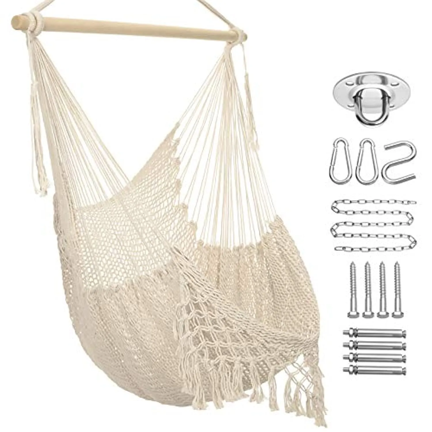 Y- STOP Hammock Chair Macrame Swing,Large Hanging Chair with Hardware Kits,Cotton Rope Swing Chair for Indoor,Outdoor Garden Yard (Grey)