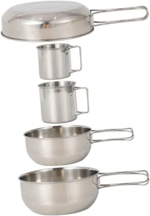 Yardwe Stainless Steel Cup Pot Set 5pc Camping Cookware Picnic Pot Perfect for Hiking BBQ
