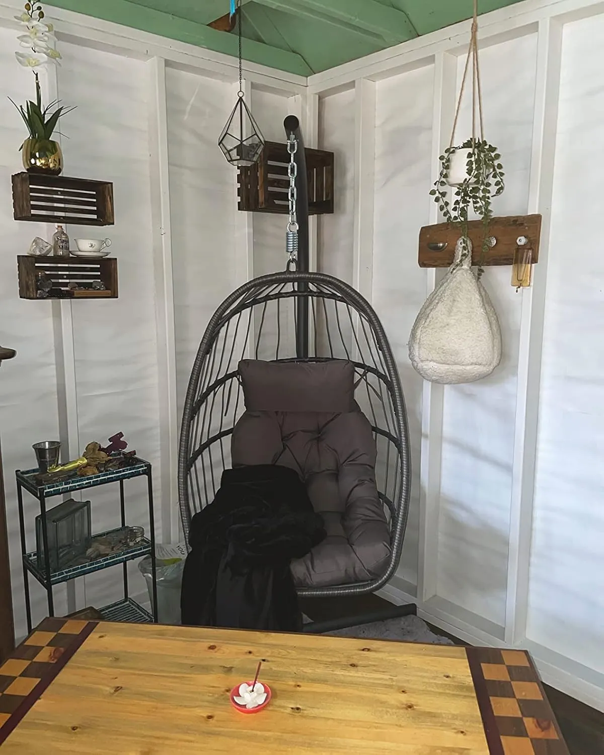 Yechen Indoor Outdoor Egg Hanging Chair with Stand, Patio Wicker Swing Egg Chair Indoor Swinging Chair Outdoor Hammock Egg Chair 350lbs Capacity for Patio Bedroom Balcony, Charcoal Grey (EG-001)
