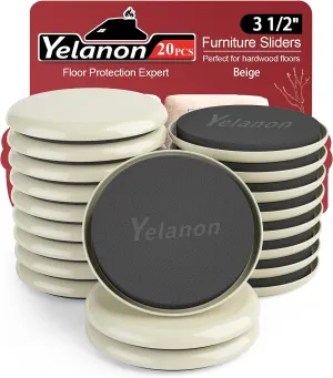 Yelanon Furniture Sliders, 20pcs-3 1/2” Furniture Sliders for Carpet, Furniture Pads Hardwoods Floors, Heavy Duty Furniture Movers Sliders, Reusable Moving Pads, Floor Protectors for Carpet