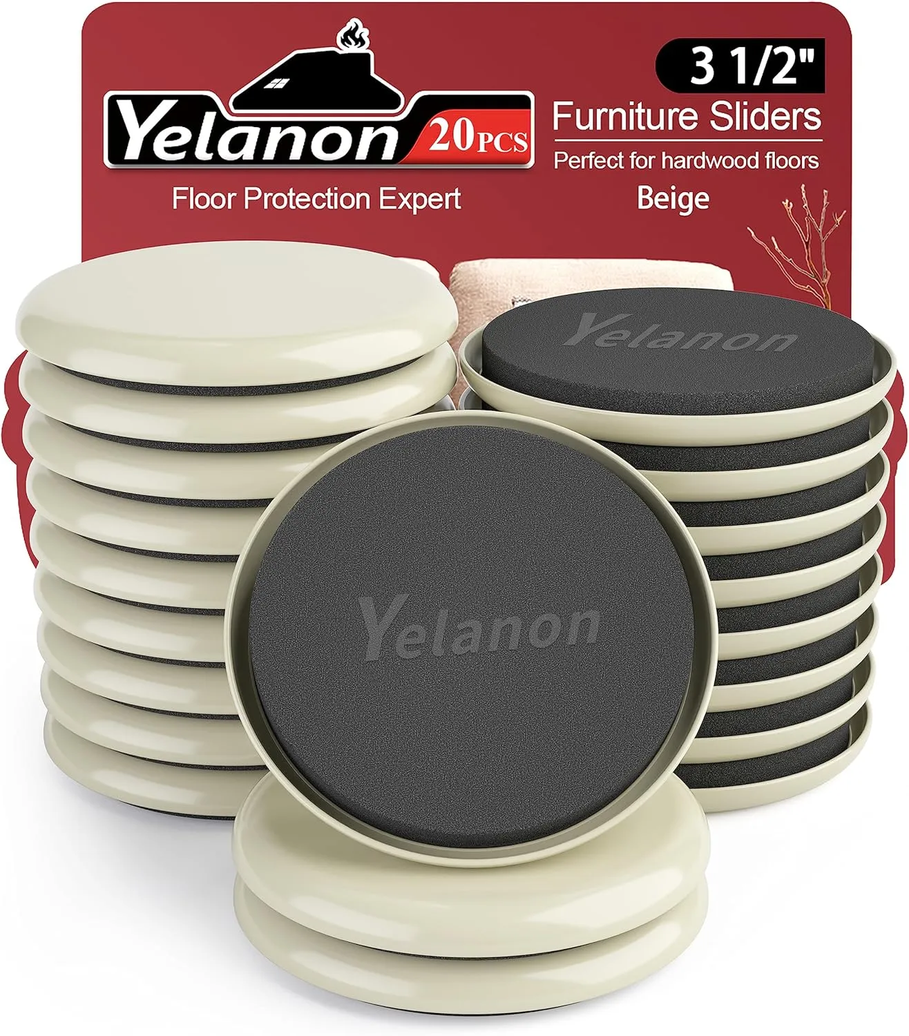 Yelanon Furniture Sliders, 20pcs-3 1/2” Furniture Sliders for Carpet, Furniture Pads Hardwoods Floors, Heavy Duty Furniture Movers Sliders, Reusable Moving Pads, Floor Protectors for Carpet