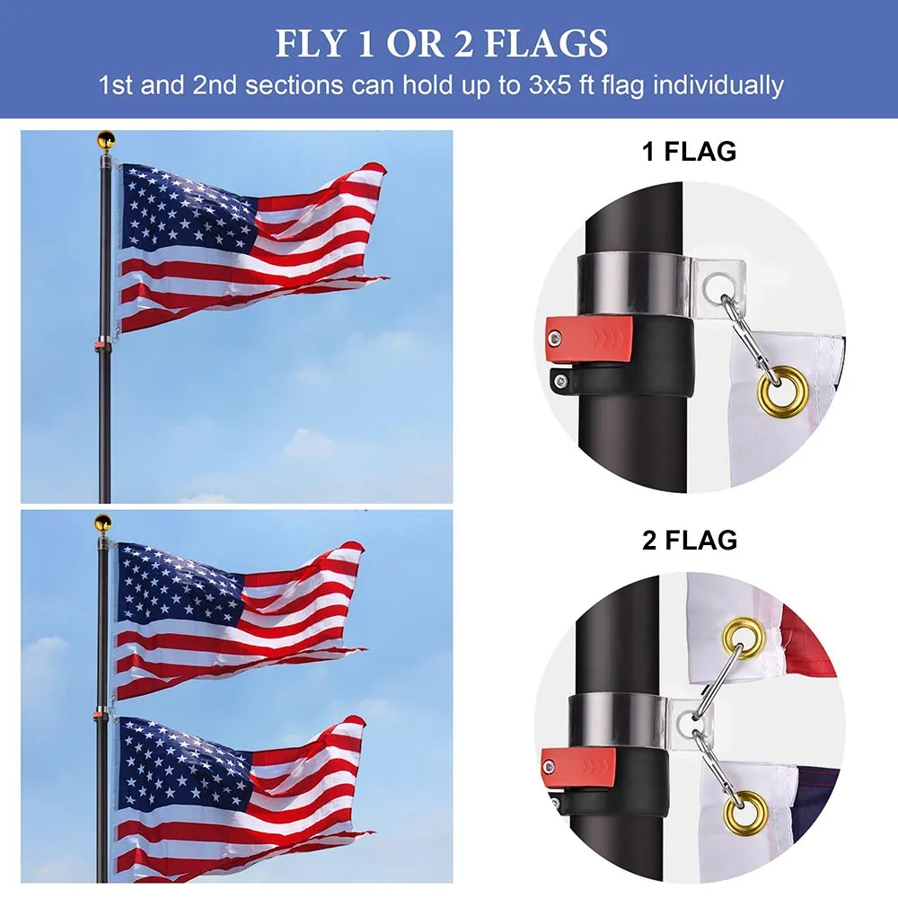 Yescom 25ft. Telescopic Flagpole with Tire Mount