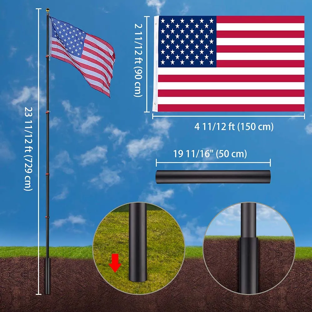 Yescom 25ft. Telescopic Flagpole with Tire Mount