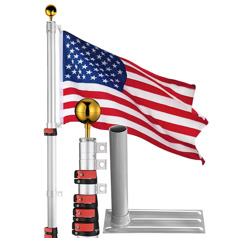 Yescom 25ft. Telescopic Flagpole with Tire Mount