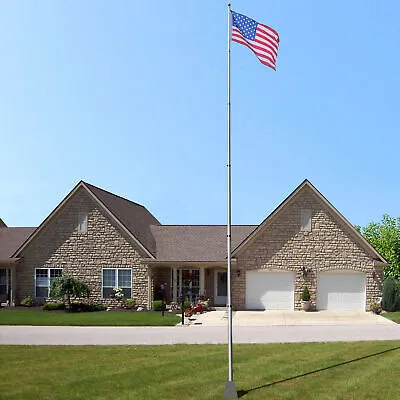 YESHOM 30 Ft. Flag Pole Kit Telescopic Aluminum 3'x5' US Flag Ball Fly 2 Flags