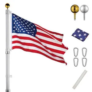 YESHOM 30 Ft. Flag Pole Kit Telescopic Aluminum 3'x5' US Flag Ball Fly 2 Flags